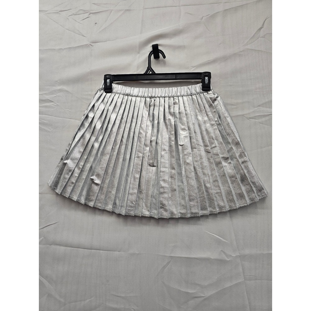 Owillo Metallic Silver Pleated‎ Mini Skirt Slim Fit Elastic Waist XL F16826606 - Picture 2 of 7